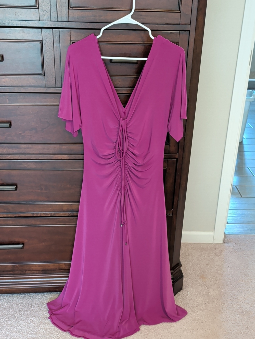 White House Black Market Vibrant Magenta Ruched Midi Dress